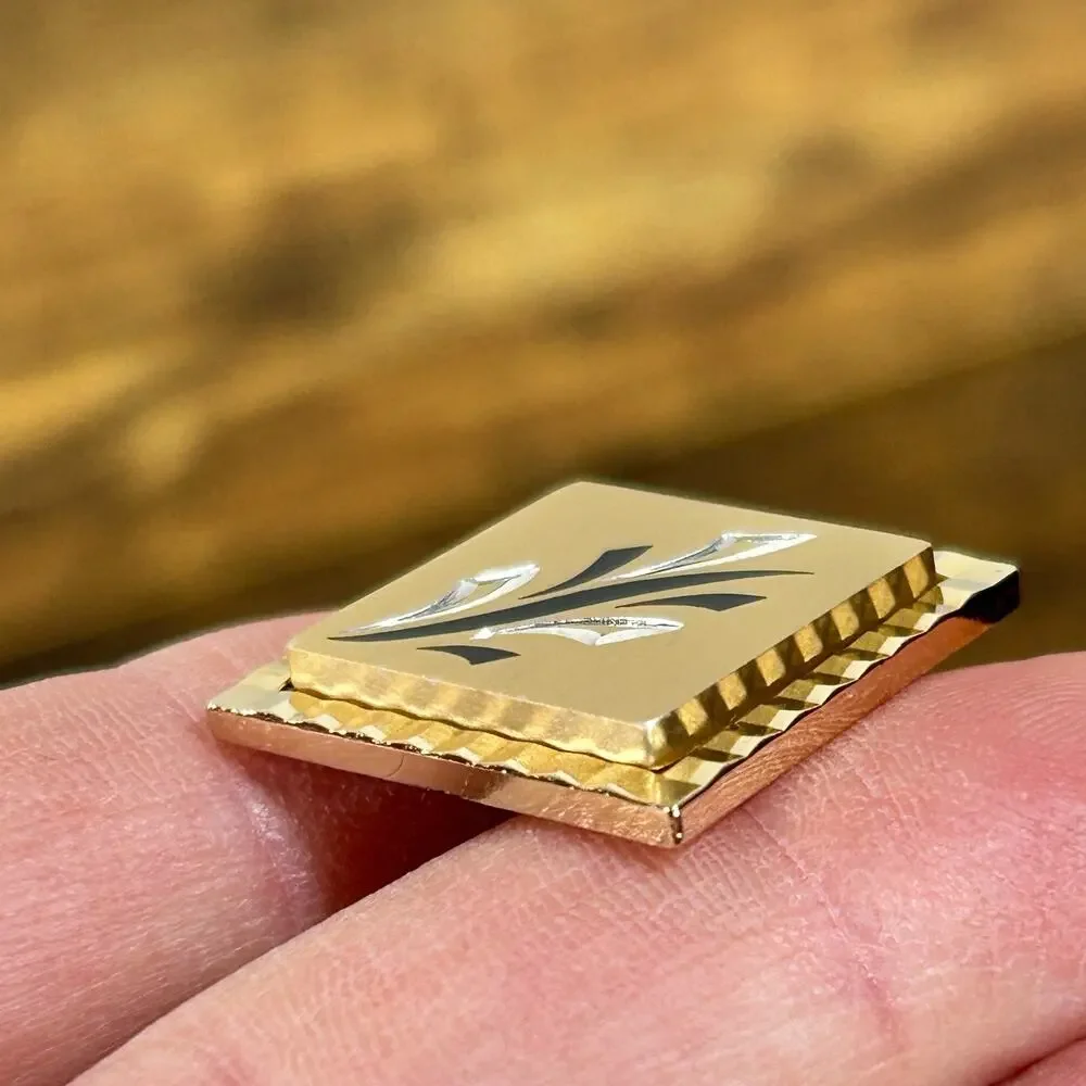 Swank Gold Plated Cufflinks Diamond Cut Square Vintage Tie Clip Prong Set